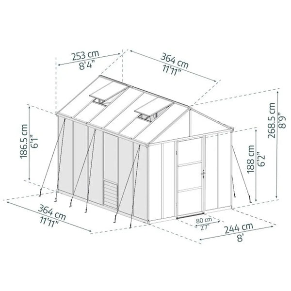 Drivhuset Glory 8×12 ft. – grått