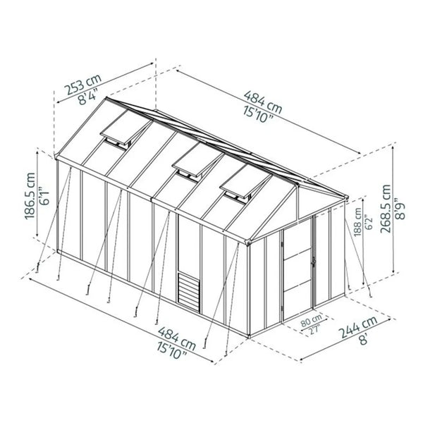 Glory-drivhus – grått – 12.2 m²