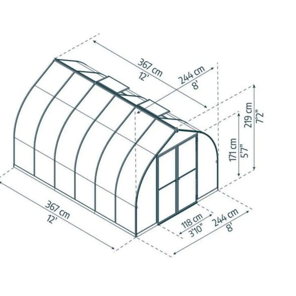 Bella drivhussett 8 ft. × 12 ft. – sølvfarget konstruksjon og doble veggpaneler