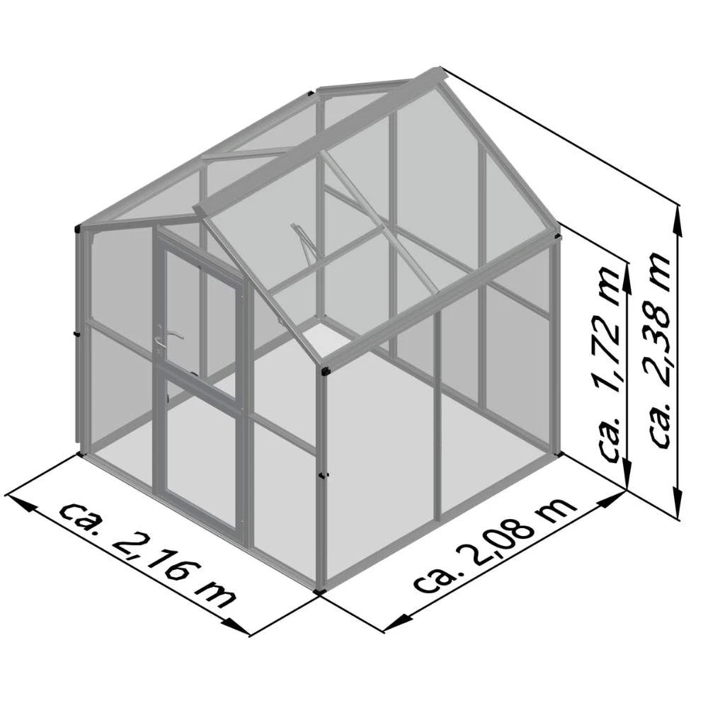 Drivhus Galant II, 4 mm glass + polykarbonat, blank