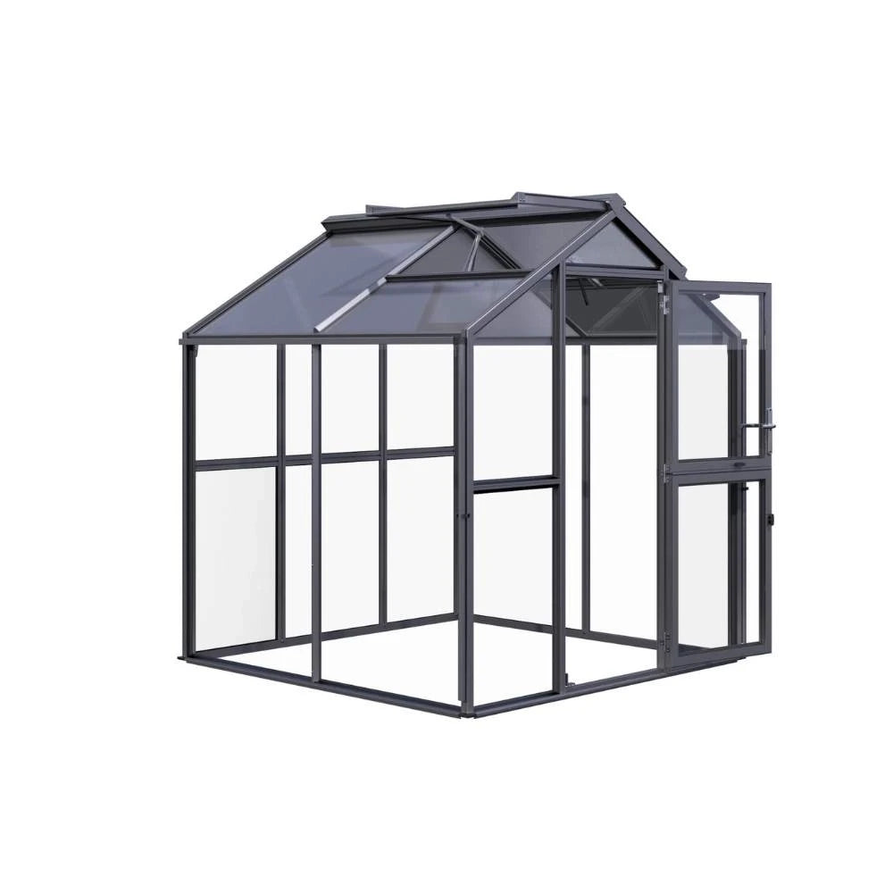 Galant II-drivhus, 4 mm glass + polykarbonat, antrasittgrått