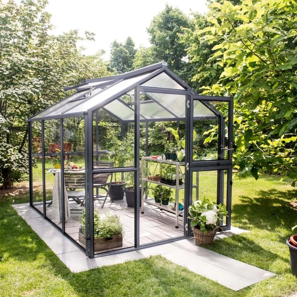 Drivhus Galant III, 4 mm glass + polykarbonat, antrasittgrå