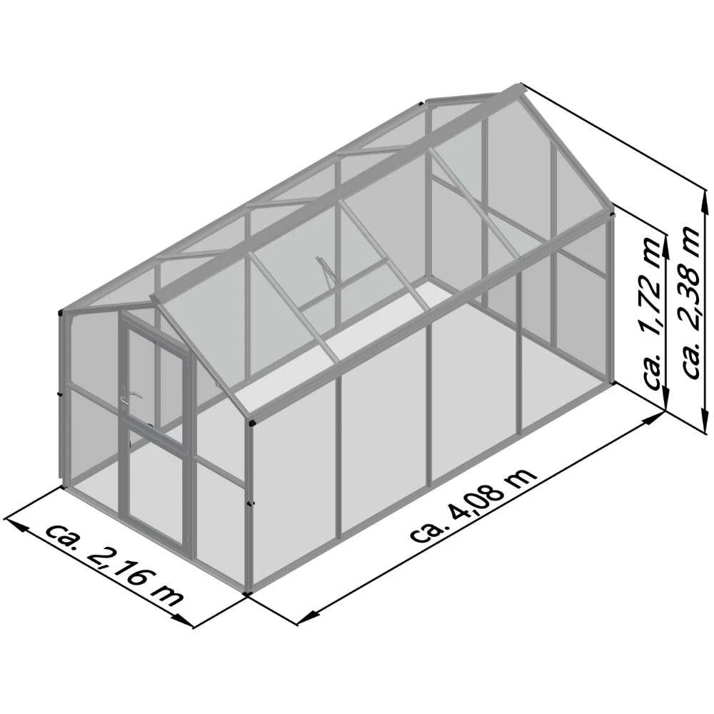 Drivhus Galant IV, 4 mm glass + polykarbonat, antrasittgrå