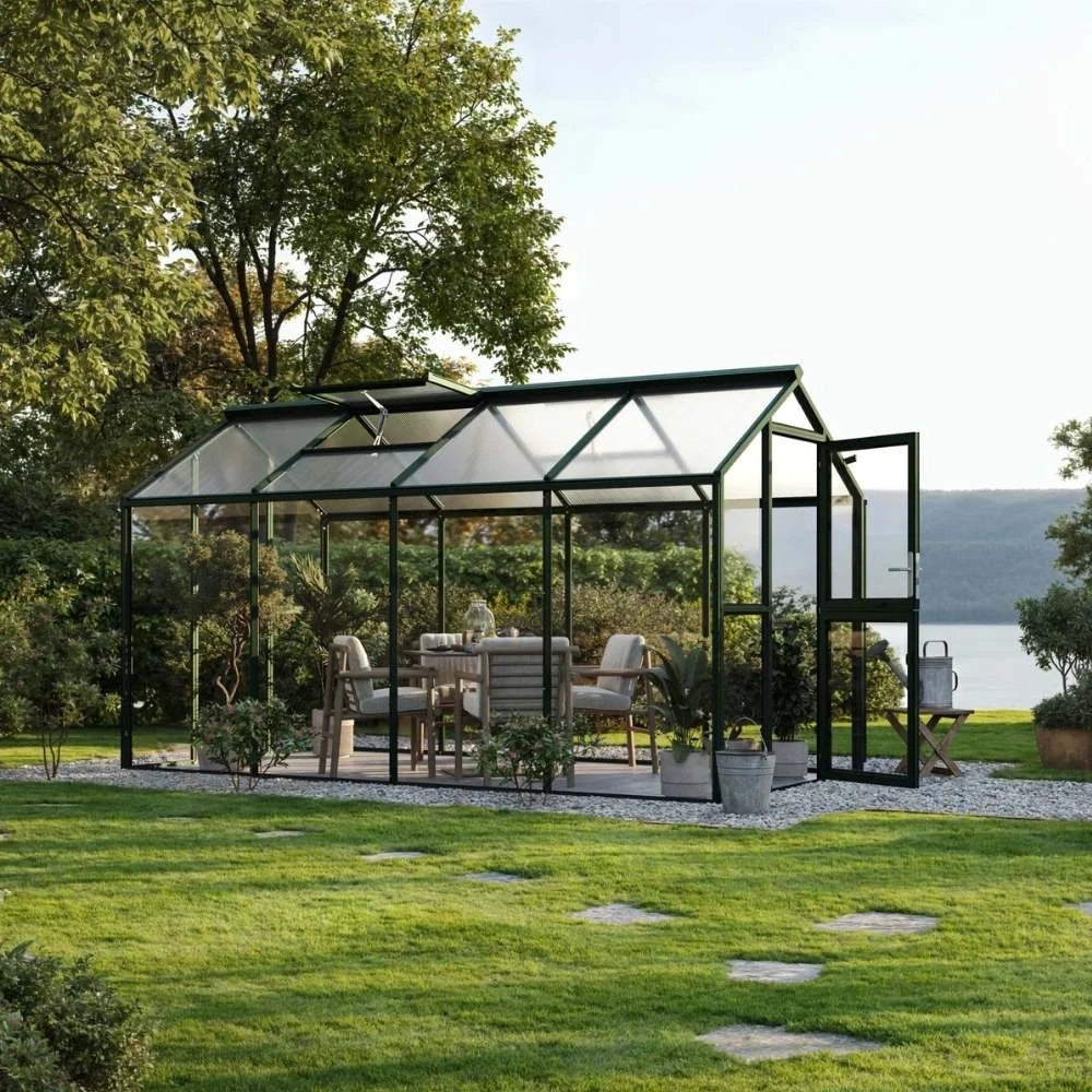Galant IV-drivhus, 4 mm glass + polykarbonat, grangrønt