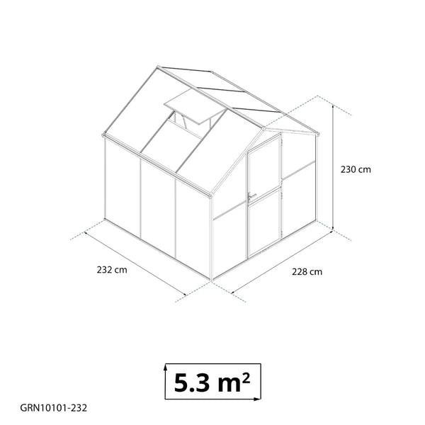 Premium svart drivhus 232 cm – aluminiumsramme med glass og polykarbonat