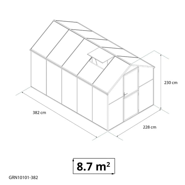 Premium Black-drivhus 382 cm – glass/polykarbonat
