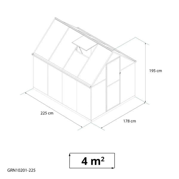 Essential smalt drivhus, svart, 225 cm – polykarbonat
