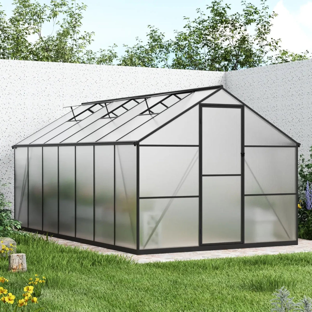 Essential-drivhus svart 422 cm – polykarbonat