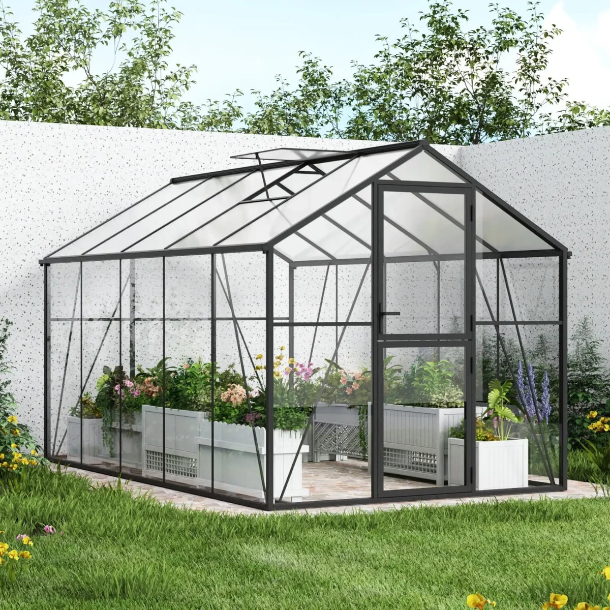 Premium Black-drivhus 382 cm – glass/polykarbonat