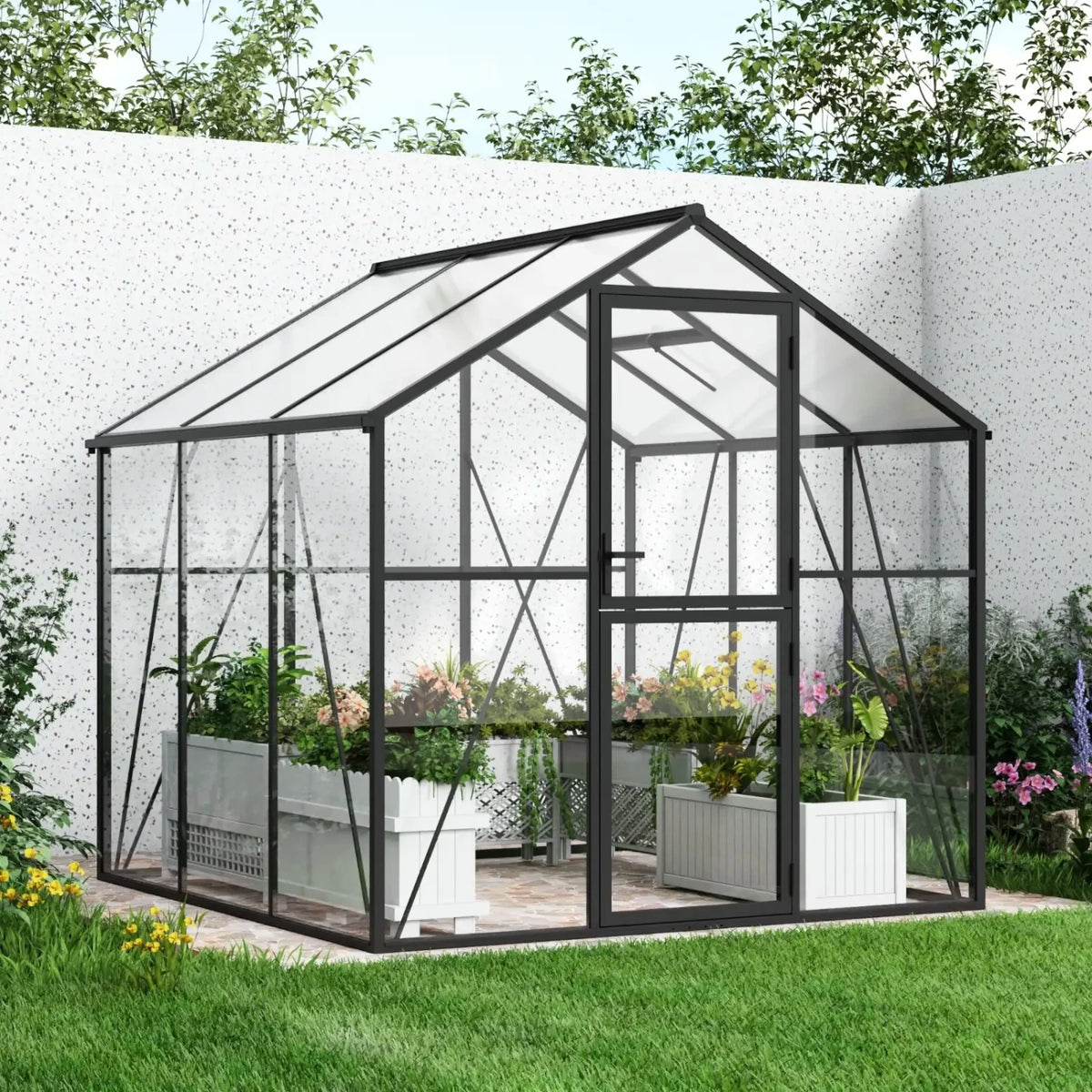 Premium svart drivhus 232 cm – aluminiumsramme med glass og polykarbonat