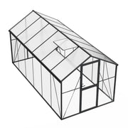 Premium-drivhus svart 457 cm – glass/polykarbonat