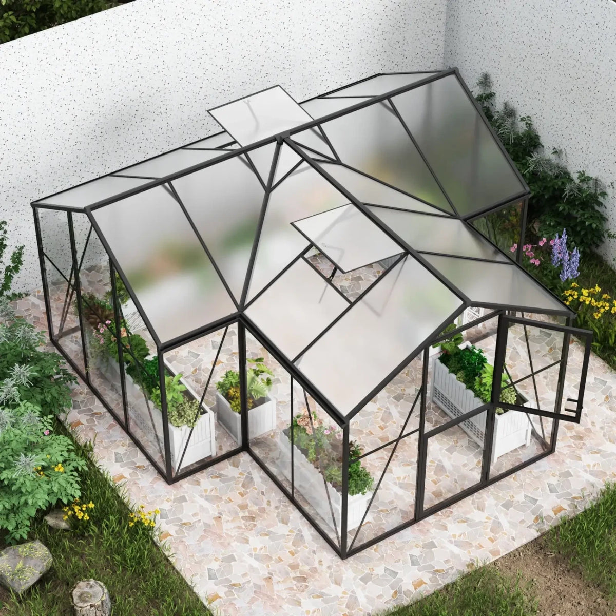 T-Shaped Greenhouse Premium Black – Glass/Polycarbonate