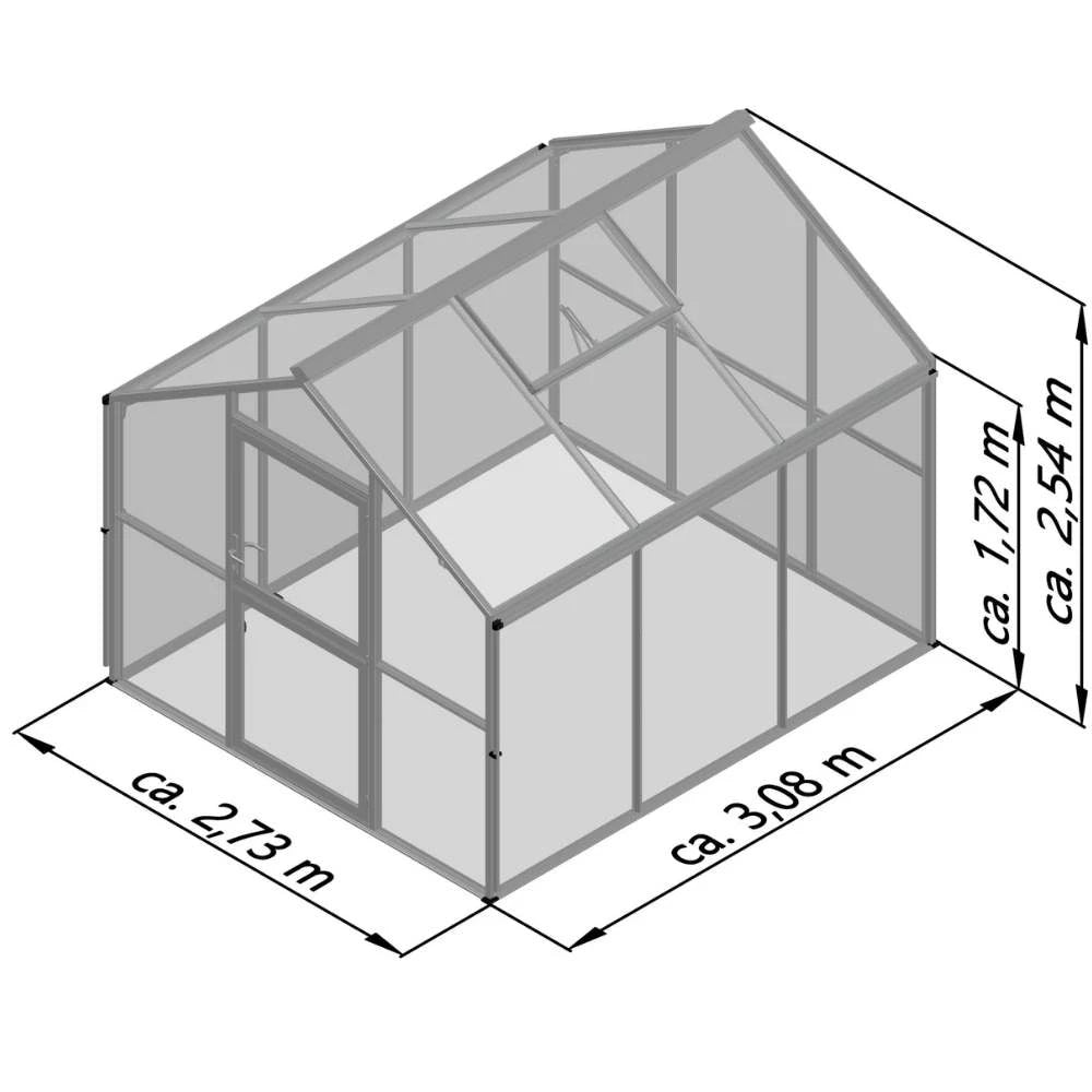 Drivhus Novum III, 4 mm glass + polykarbonat, antrasittgrå